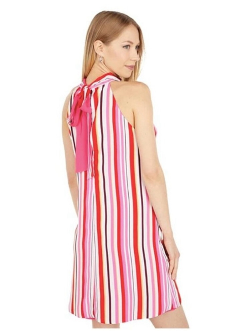 Striped Halter Mini Dress in Pink and Red